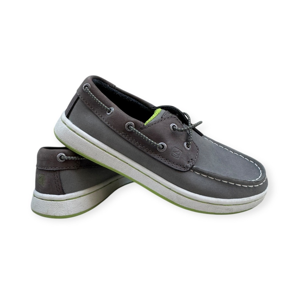 Sperry Top Sider Boys Boat Shoes Gray Leather Lace Up Size 12M